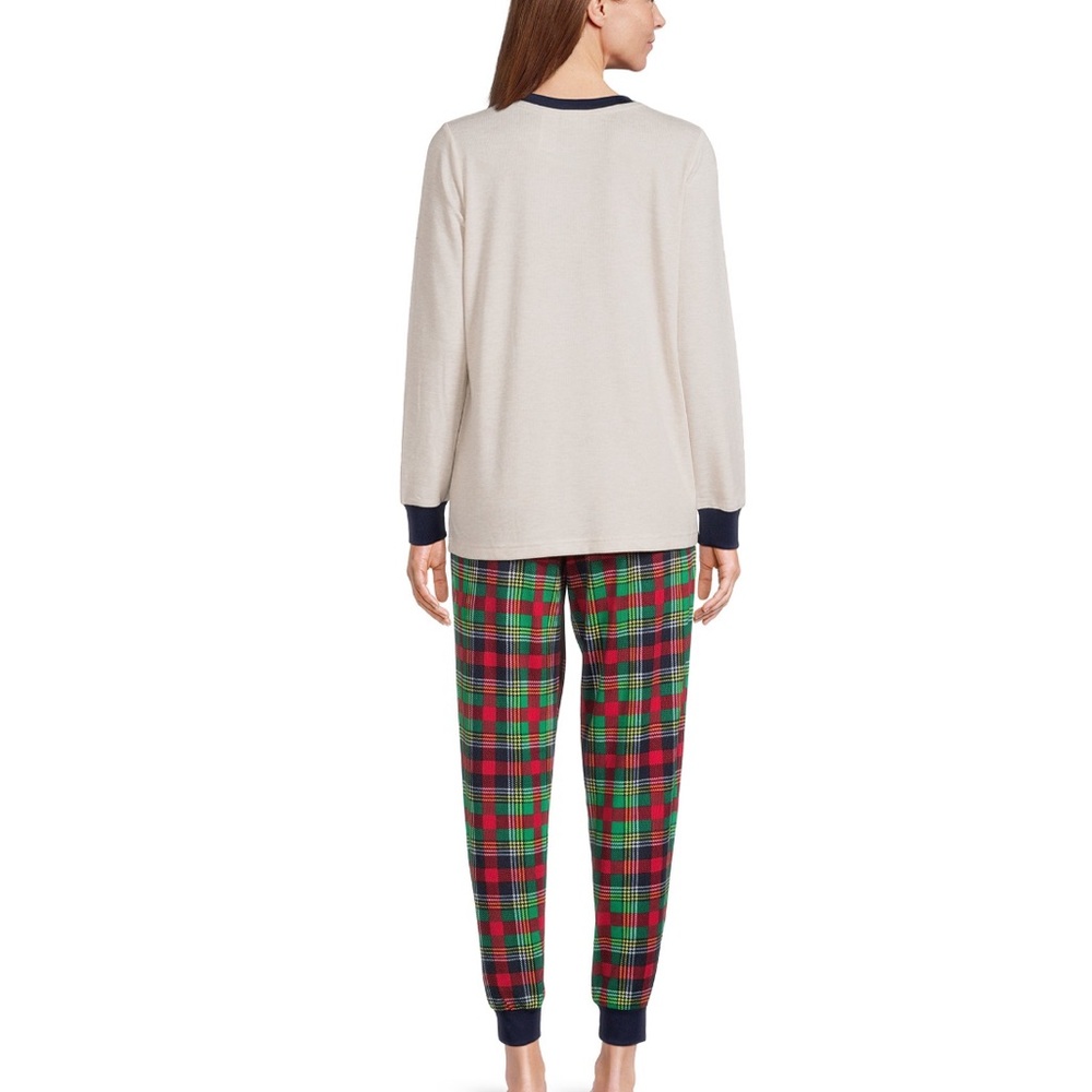 Dearfoams Cream Plaid Mama Bear Long Sleeve Pajama Set Size L 12-14 - Picture 3 of 4